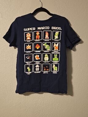 Super Mario Bros. Navy Pixel Character Grid Short Sleeve Tee